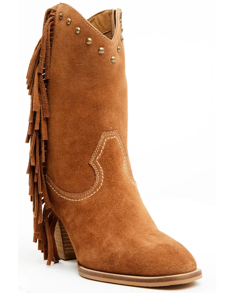 Sidewinder Studded Fringe Suede Fashion Boots - Round Toe 1