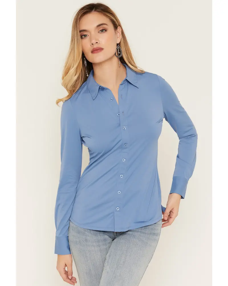Solid Long Sleeve Button-Down Western Riding Shirt 1