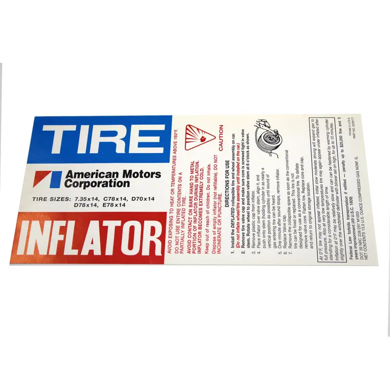 Spare Tire Inflator Decal, Space Saver, 3229177, 1974-79 Amc (See Applications) 1