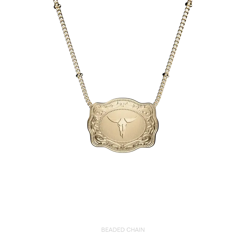 Spurwest Trading Co. Mini Belt Buckle Longhorn Necklace - Gold 1