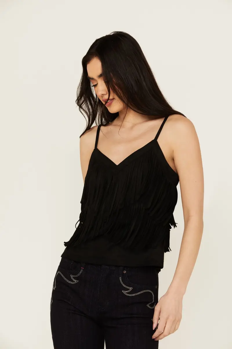 Stafford Fringe Faux Suede Cropped Tank 1