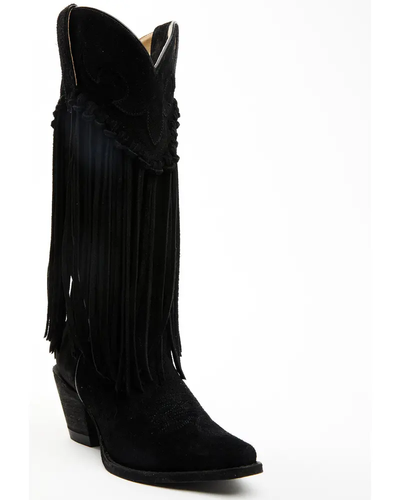 Sterling Suede Fringe Tall Western Boots - Snip Toe 1