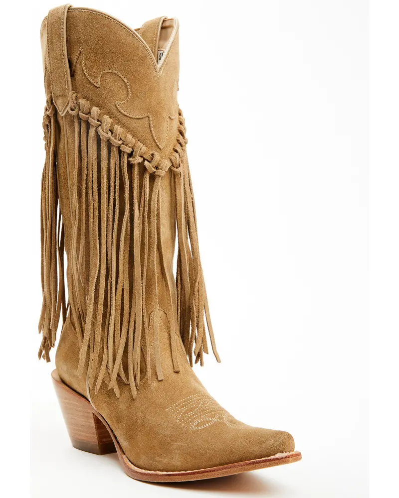 Sterling Suede Fringe Tall Western Boots - Snip Toe 1