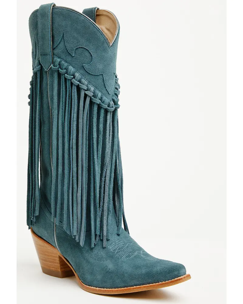 Sterling Suede Fringe Western Boots - Snip Toe 1