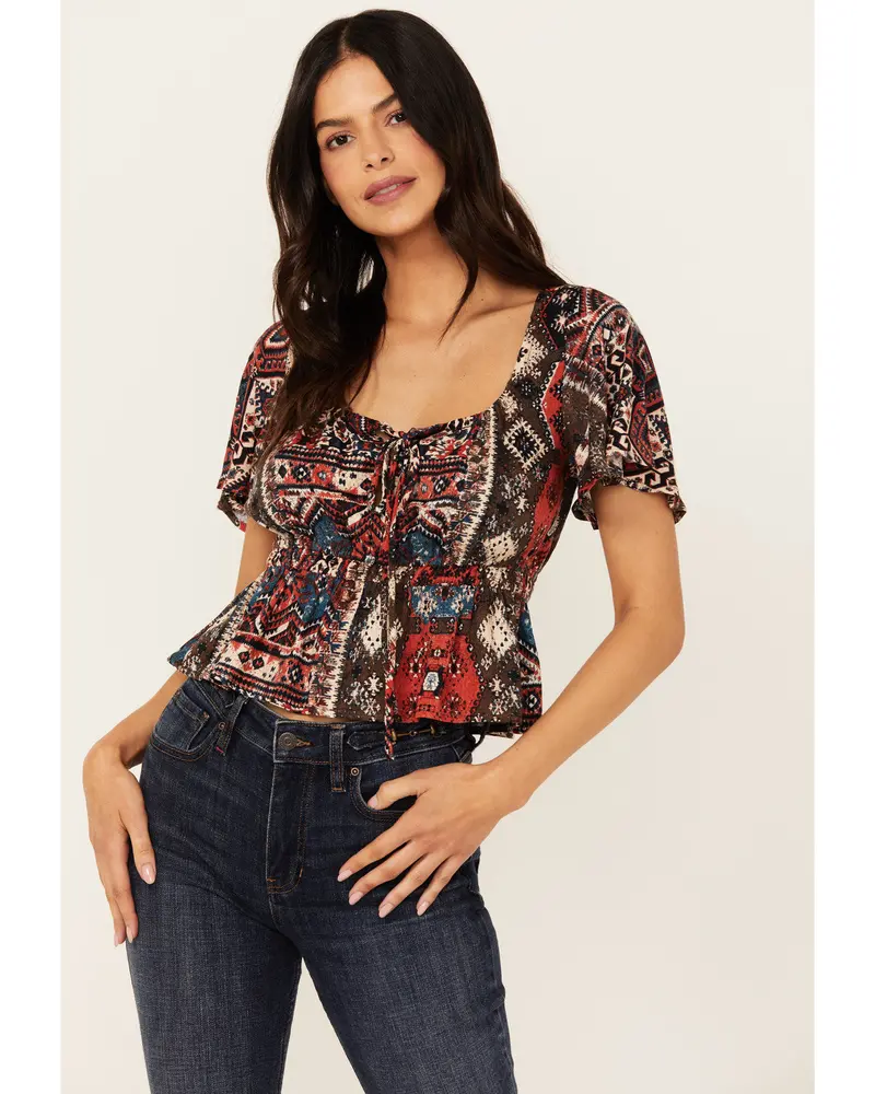 Stirrup Print Short Sleeve Cropped Shirt 1