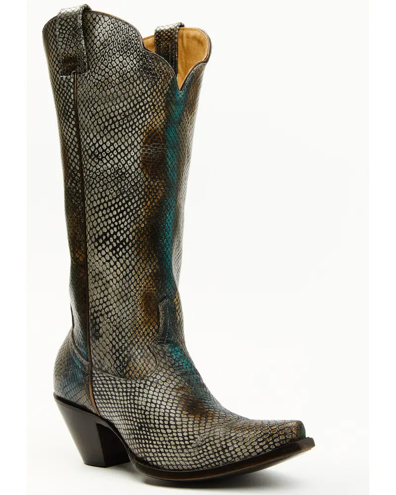 Strut Snake Print Leather Western Boots - Snip Toe 1