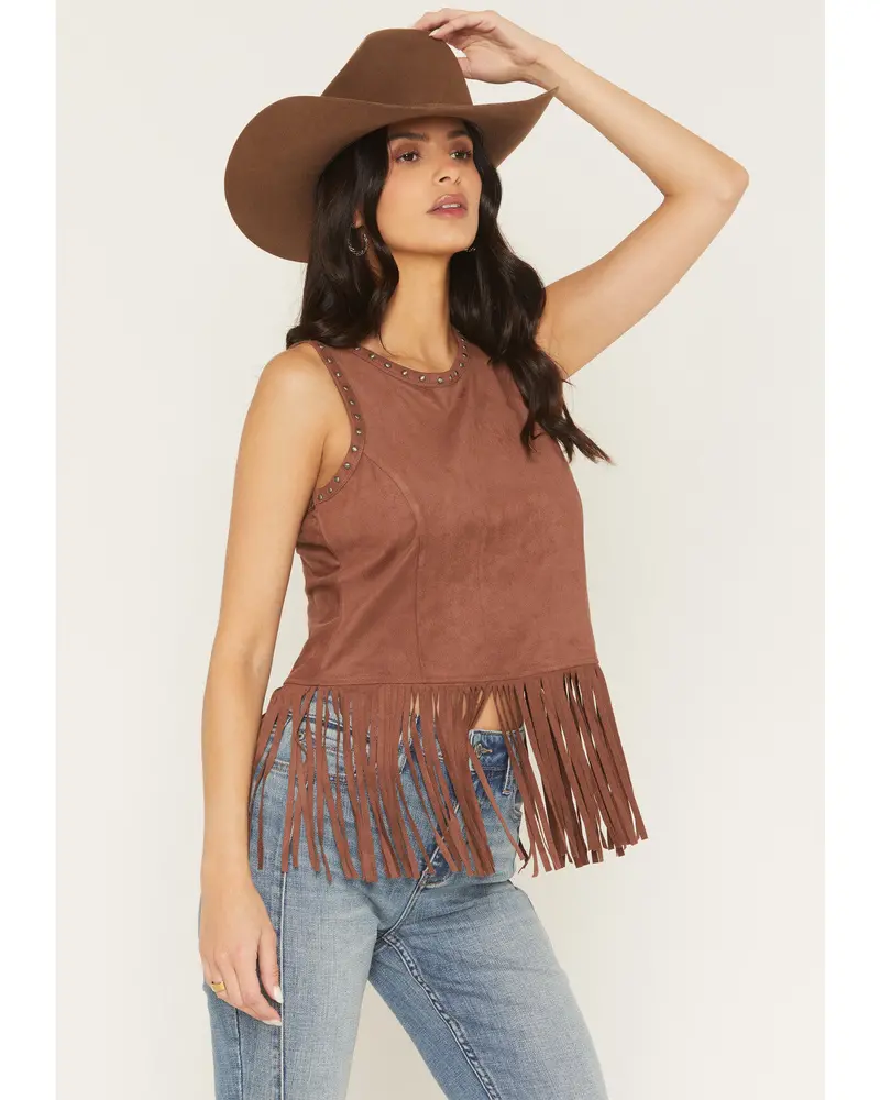 Studded Fringe Faux Suede Tank Top 2