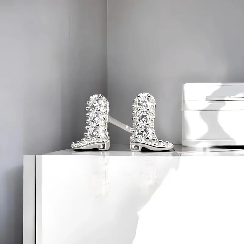 Sugar Bean Jewelry Tiny Boot Stud Earrings - White Gold 1