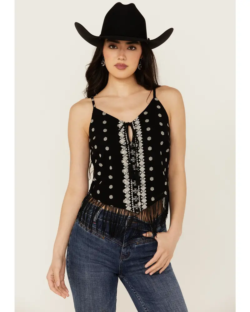 Sunnett Embroidered Fringe Hanky Hem Tank 1