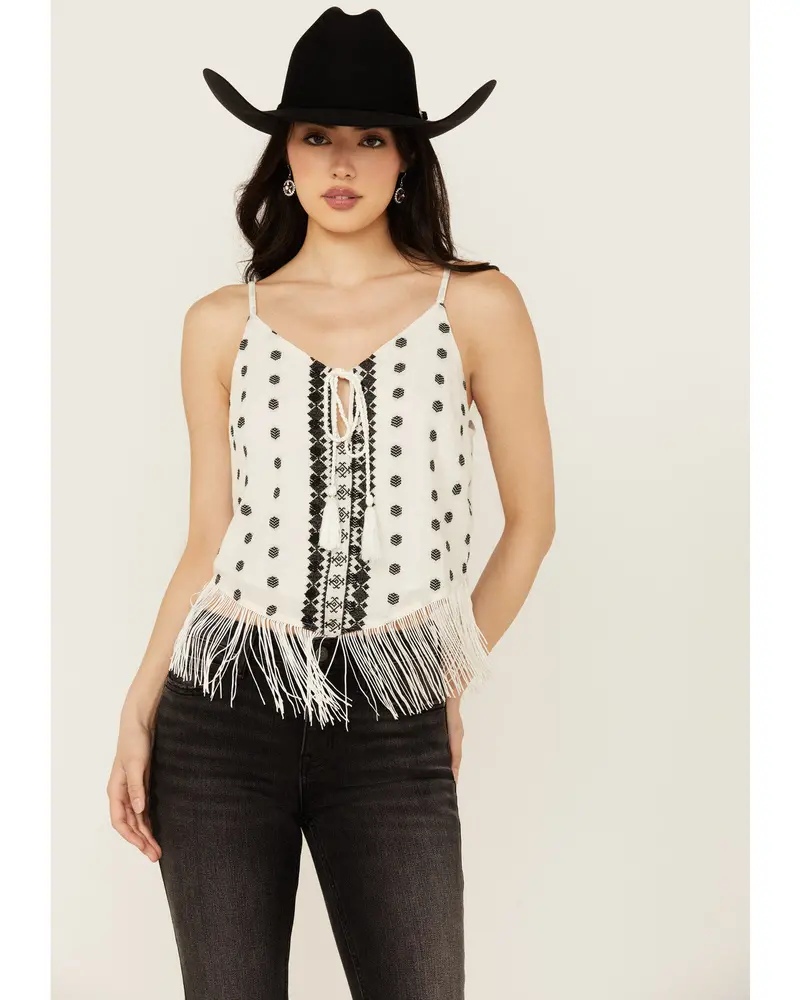 Sunnett Embroidered Fringe Hanky Hem Tank 1