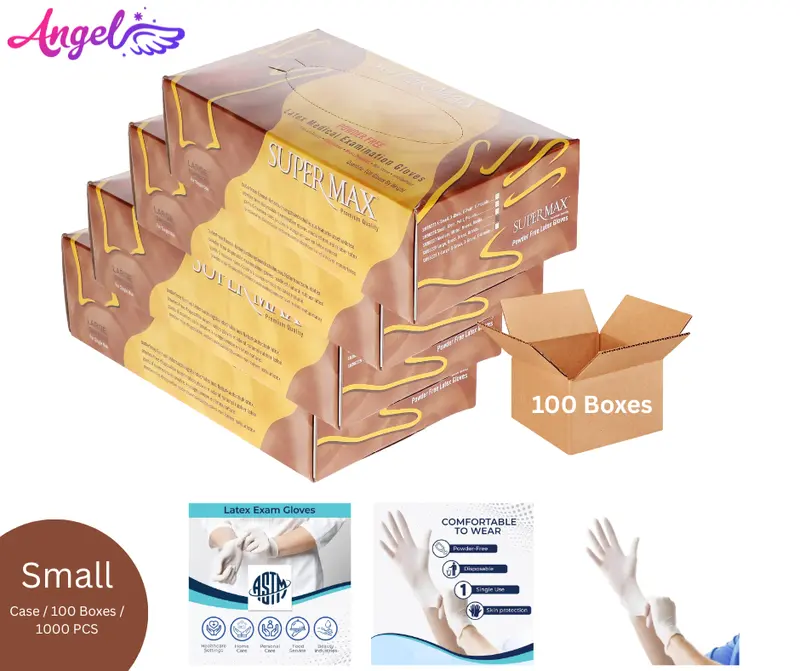Super Max Latex Gloves Powder Free (Small - Case/10 Boxes) 1