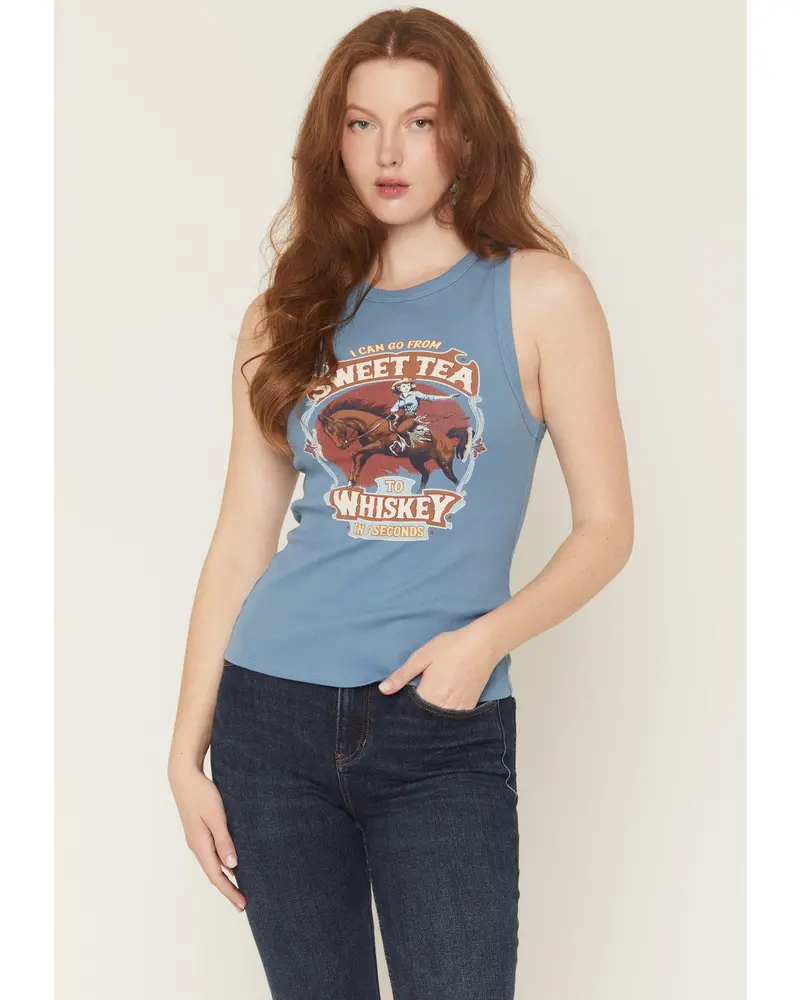 Sweet Tea Sleeve Rib Knit Graphic Tank Top 2