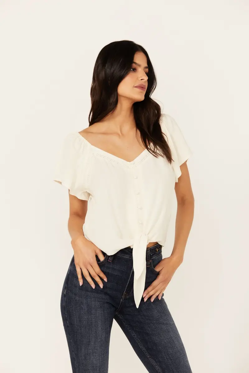 Tern Flutter Sleeve Tie Front Top 1