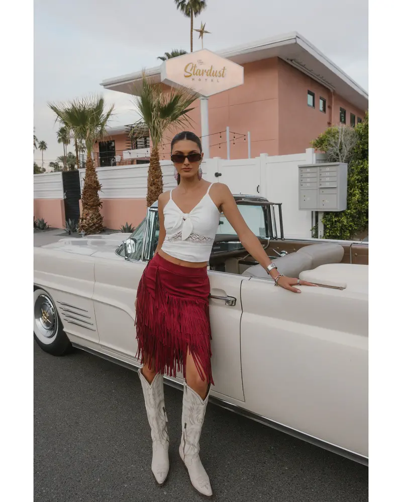 Tina Faux Suede Fringe Midi Skirt 1