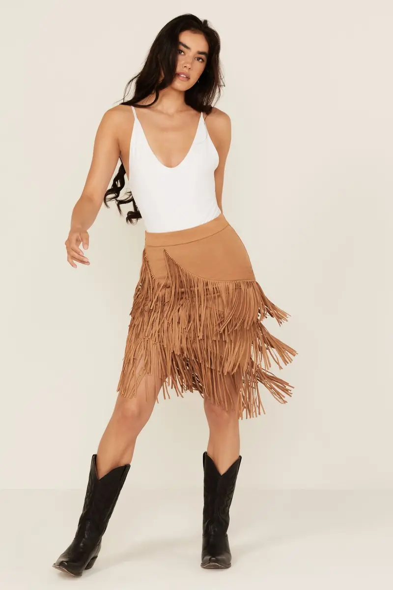 Tina Faux Suede Fringe Mini Skirt 1