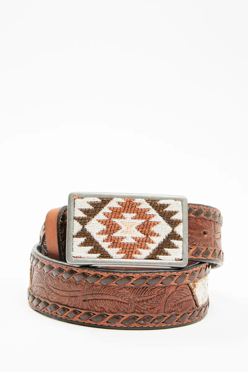 Tooled Southwestern Square Buckle Belt 1