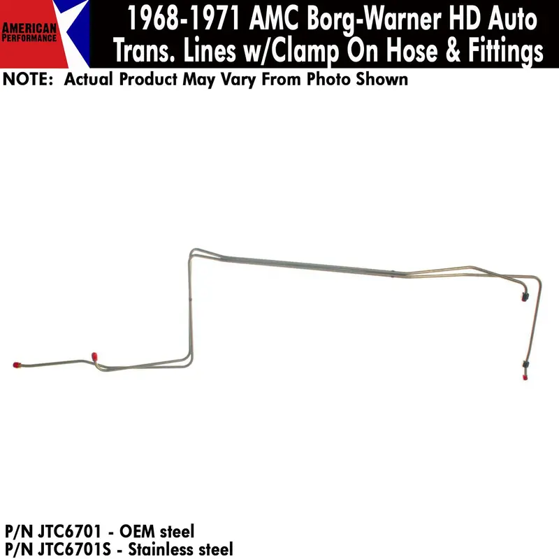 Transmission Lines, Borg-Warner Hd Automatic W/Clamp On Hose & Fittings, 1968-71 Amc (Oe Steel Or Stainless) - Drop Ships In Approx. 4-6 Weeks 1