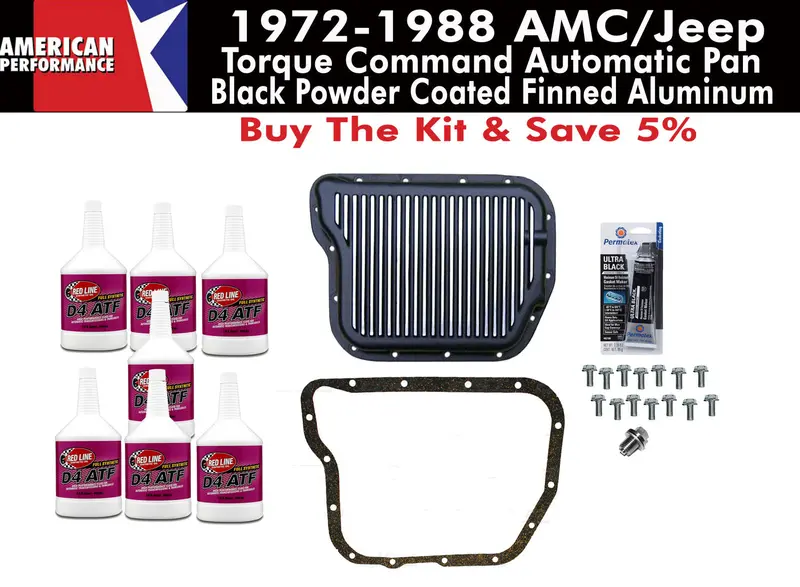 Transmission Pan Kit, 727 Torque Command, Finned Black Aluminum, 1972-88 Amc, Jeep 1