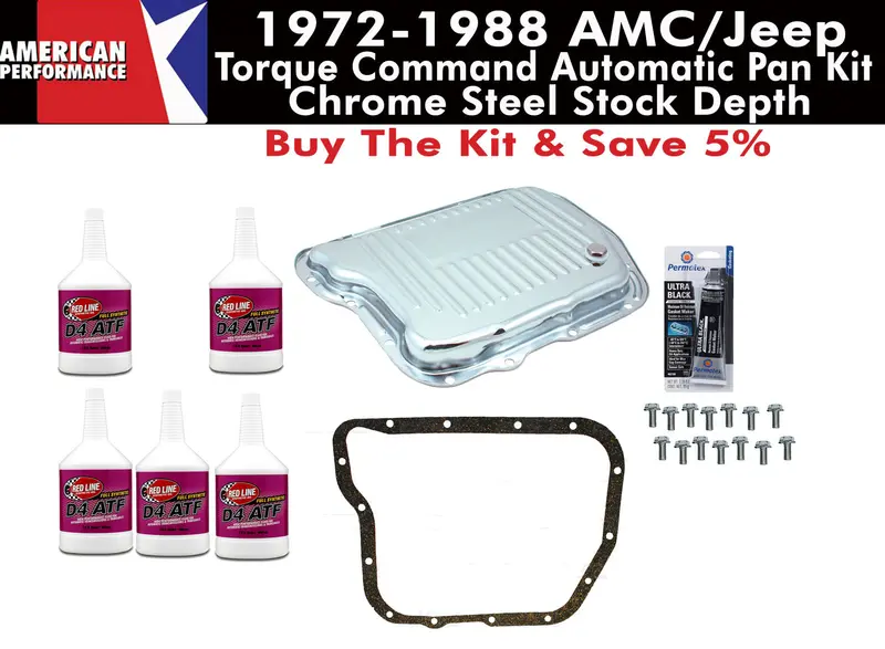 Transmission Pan Kit, 727 Torque Command, Finned Chrome Steel, 1972-88 Amc, Jeep 1