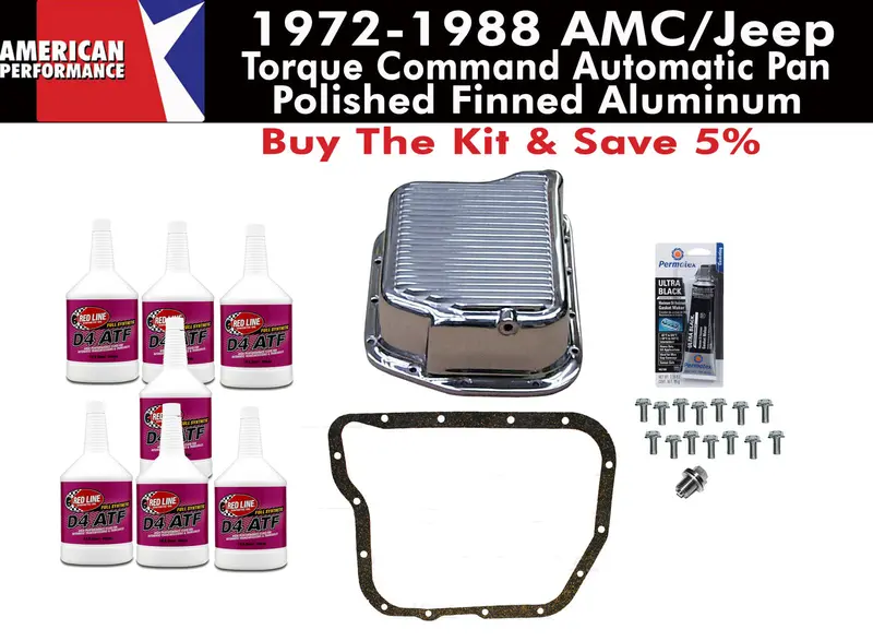 Transmission Pan Kit, 727 Torque Command, Finned Polished Aluminum, 1972-88 Amc, Jeep 1