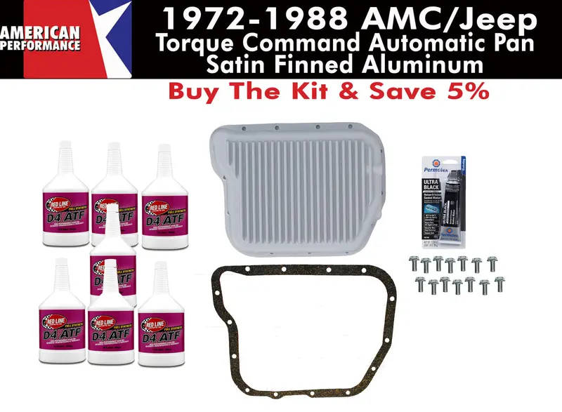 Transmission Pan Kit, 727 Torque Command, Finned Satin Aluminum, 1972-88 Amc, Jeep 1