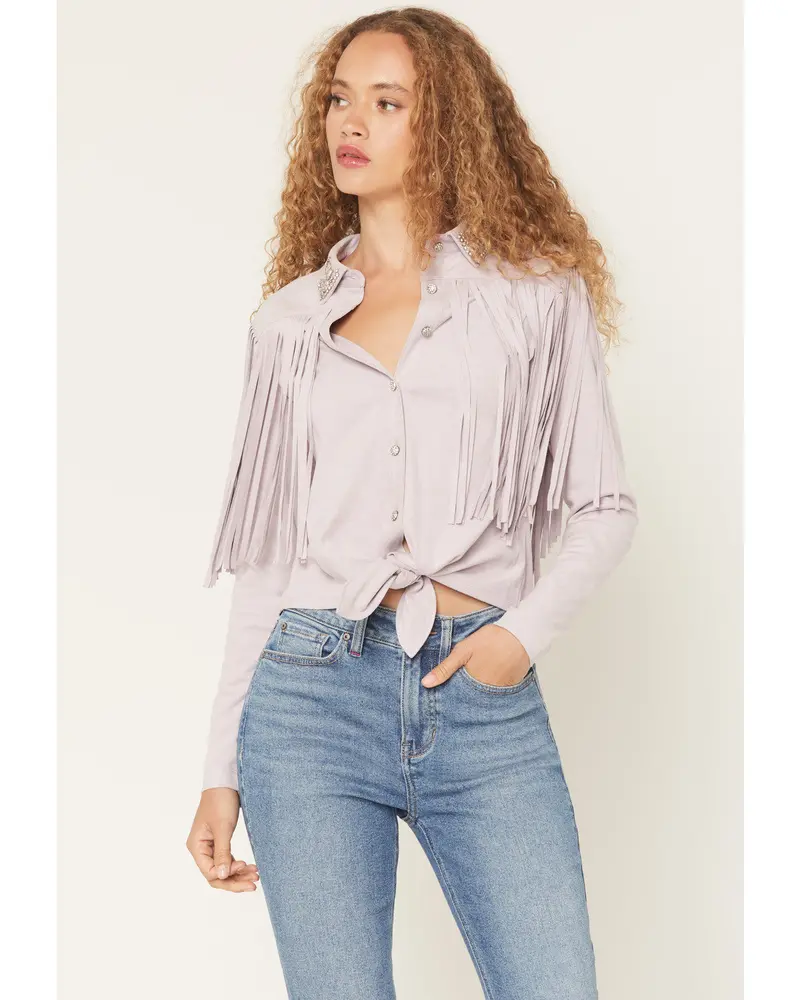 Twinpines Faux Suede Button-Down Tie-Front Top 1
