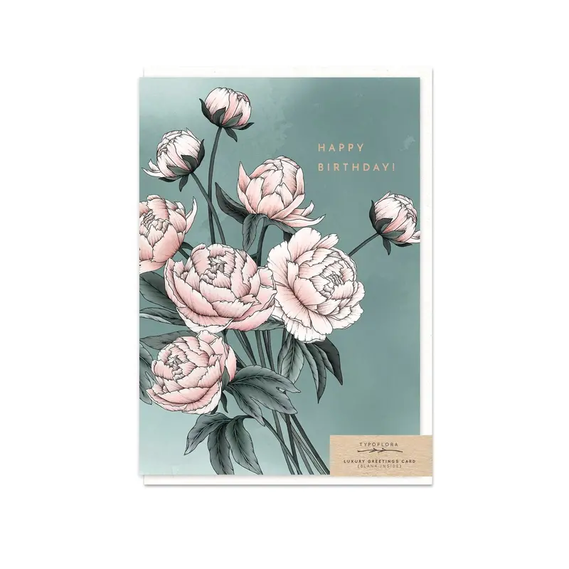 Typoflora - Card - Blue Peony Birthday 1