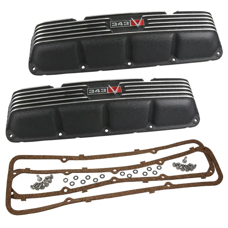 Valve Cover Kit, 343 Logo, Finned Black Wrinkle Aluminum, 1967-69 Amc, Jeep - Allow Approximately 2-3 Weeks For Manufacturing Plus Shipping 1