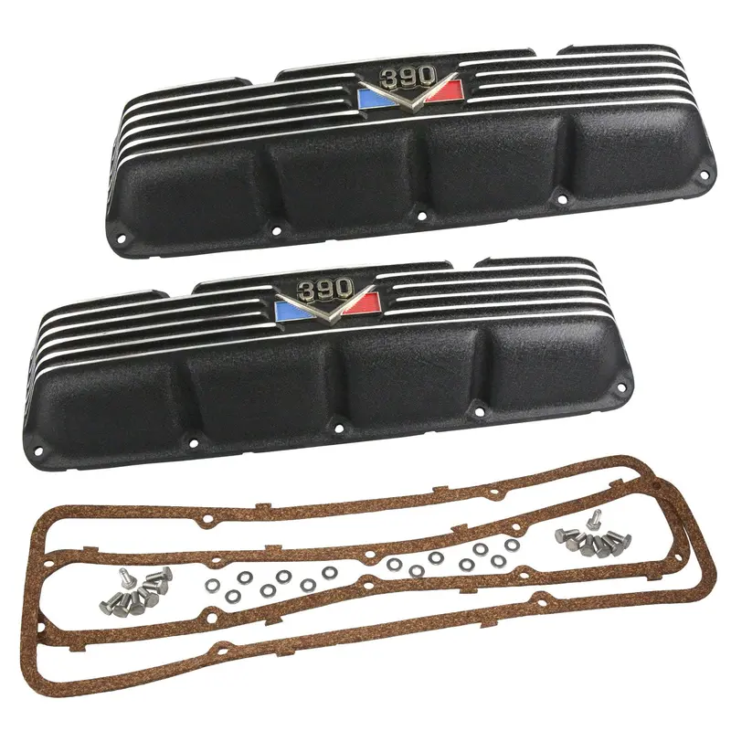 Valve Cover Kit, 390 Logo, Finned Black Wrinkle Aluminum, 1968-70 Amc, Jeep - Allow Approximately 2-3 Weeks For Manufacturing Plus Shipping 1
