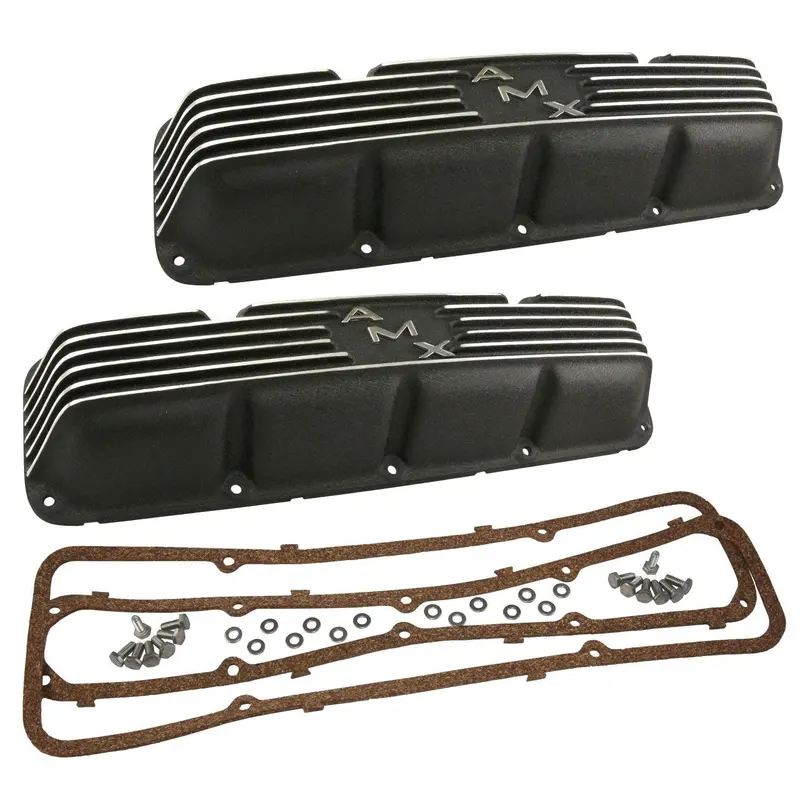 Valve Cover Kit, 68-69 Amx Logo, Finned Black Wrinkle Aluminum, 1968-70 Amc Amx - Allow Approximately 2-3 Weeks For Manufacturing Plus Shipping 1
