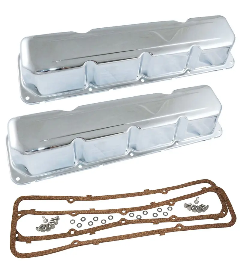 Valve Cover Kit, Chrome Steel, No Logo, 1966-91 Amc, Jeep W/V-8 1