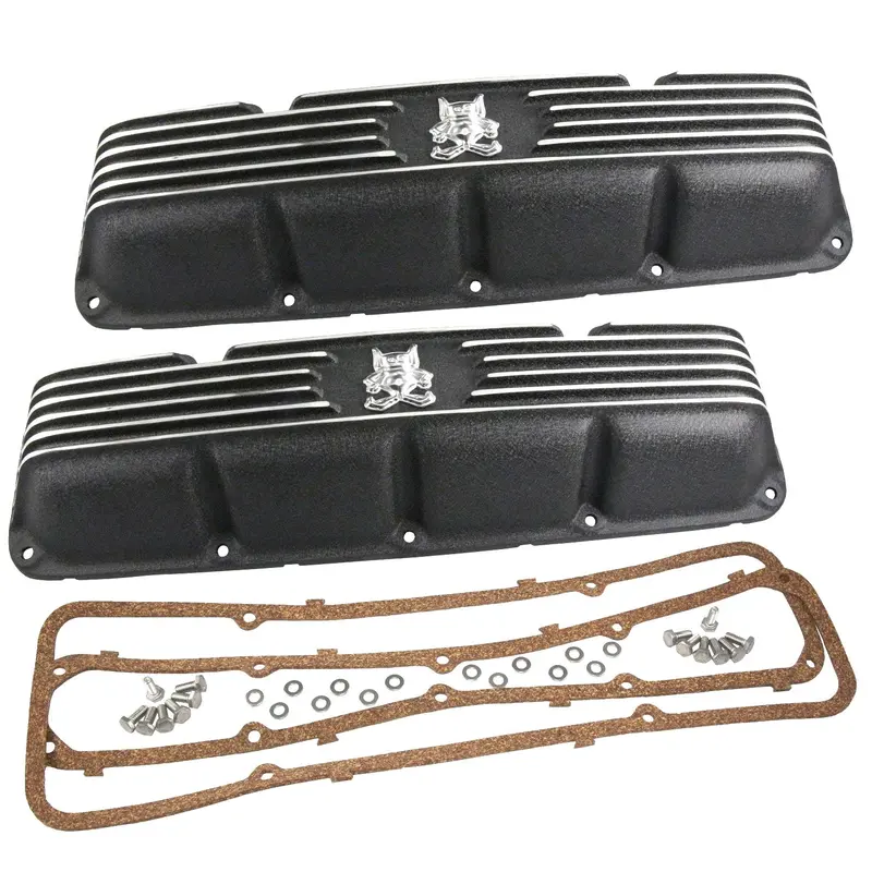 Valve Cover Kit, Gremlin Man Logo, Finned Black Wrinkle Aluminum, 1970-78 Amc Gremlin W/V-8 Engine - Allow Approximately 2-3 Weeks For Manufacturing Plus Shipping 1
