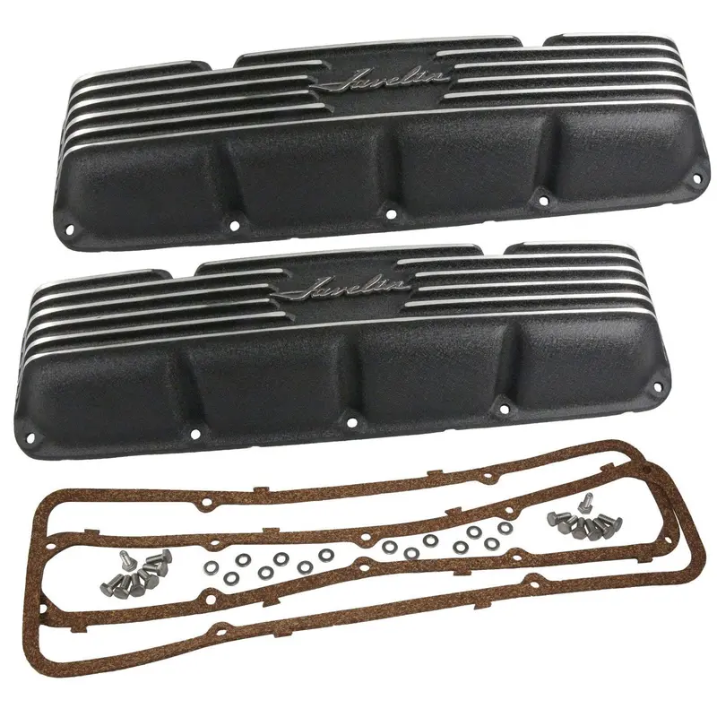 Valve Cover Kit, Javelin Logo, Finned Black Wrinkle Aluminum, 1968-74 Amc Javelin, Javelin Amx - Allow Approximately 2-3 Weeks For Manufacturing Plus Shipping 1