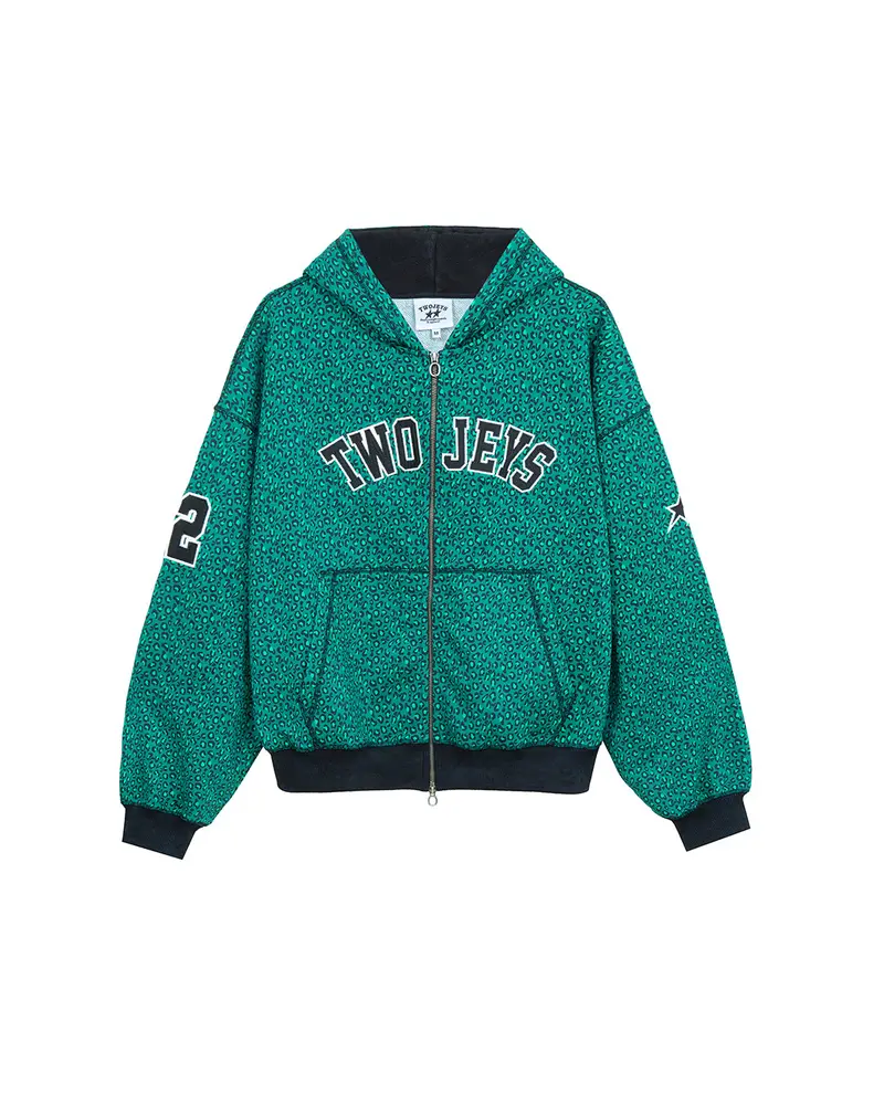 Vintage Varsity Zipper Green Cheetah 1