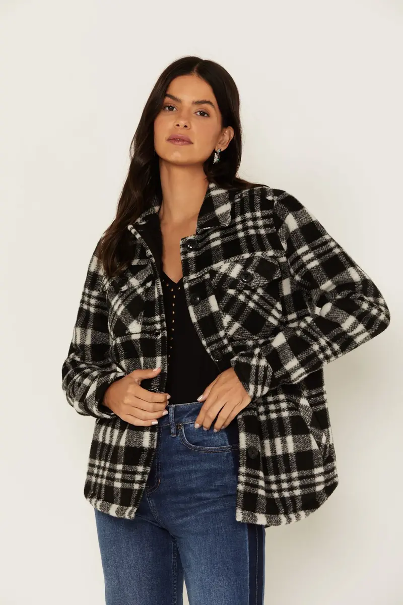 Viola Plaid Print Fleece Lined Shacket Jacket 1