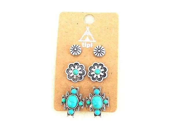 Western 3 Pair Turquoise Earring Set 1