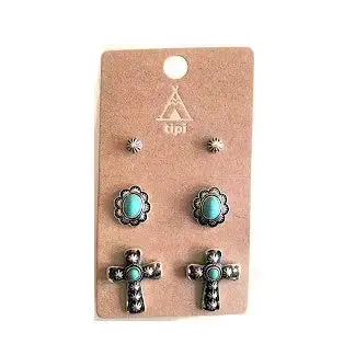 Western 3 Pair Turquoise Earring Set 1