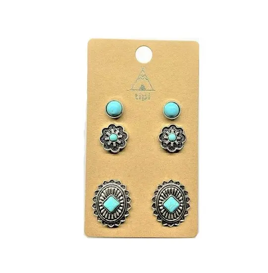 Western 3 Pair Turquoise Earring Set 1