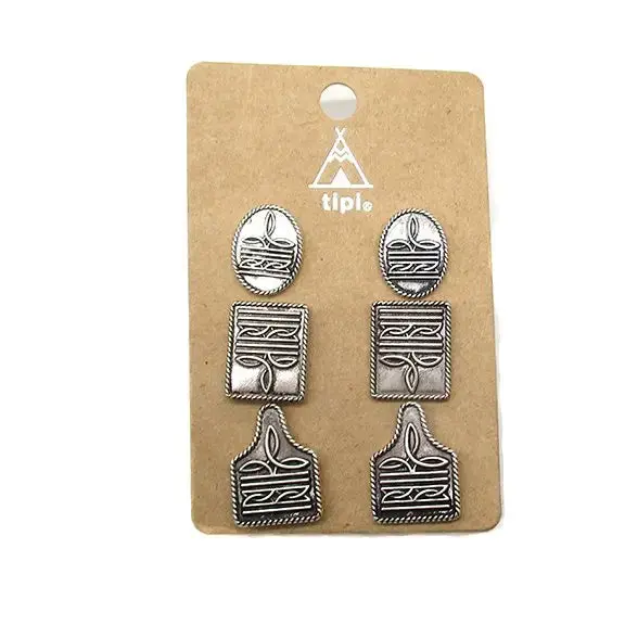 Western Boot Stitch Theme 3 Pair Set Earring 1