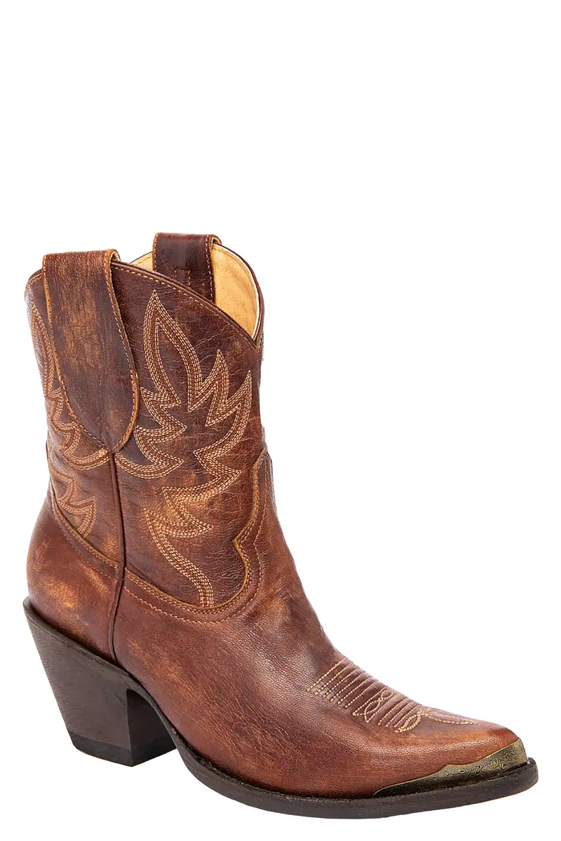 Wheels Brown Leather Western Booties - Round Toe 1