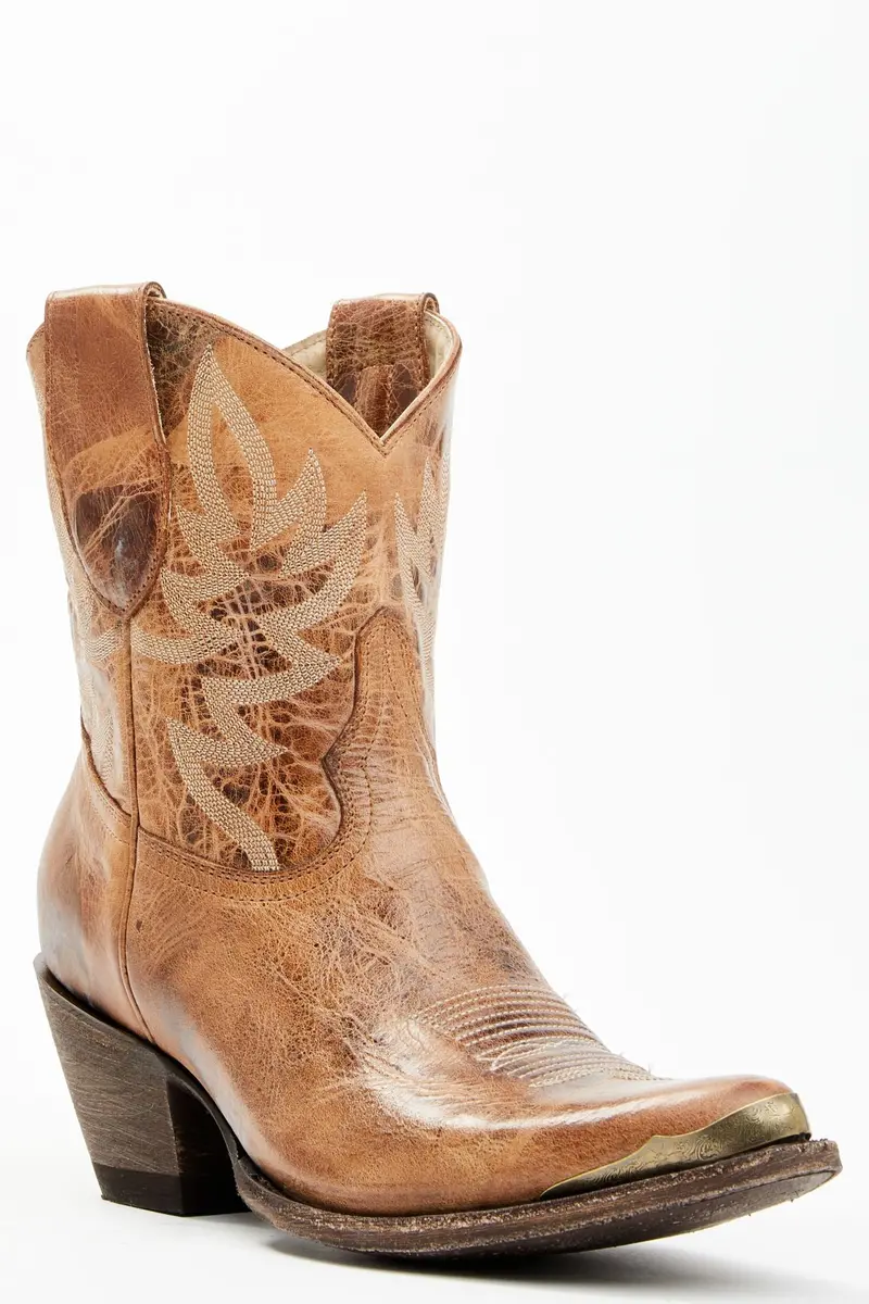 Wheels Dublin Taupe Leather Western Booties - Round Toe 1