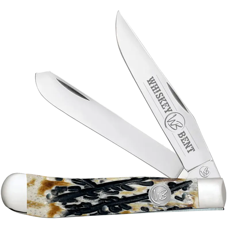 Whiskey Ranch Carved Burnt Bone Trapper Knife - Wb11-16 1