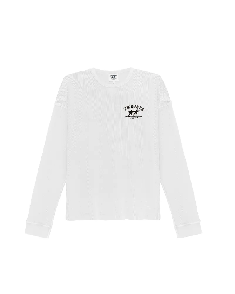 White Basic Waffle Long Sleeve 1