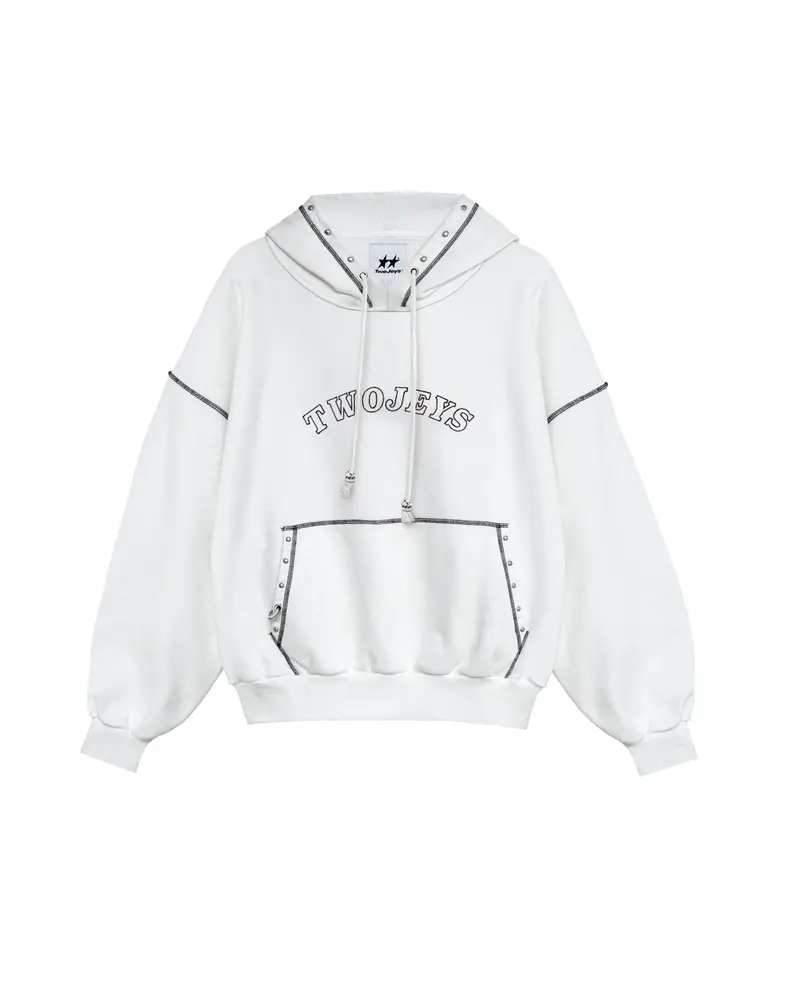 White Contrast Varsity Stud Hoodie 1