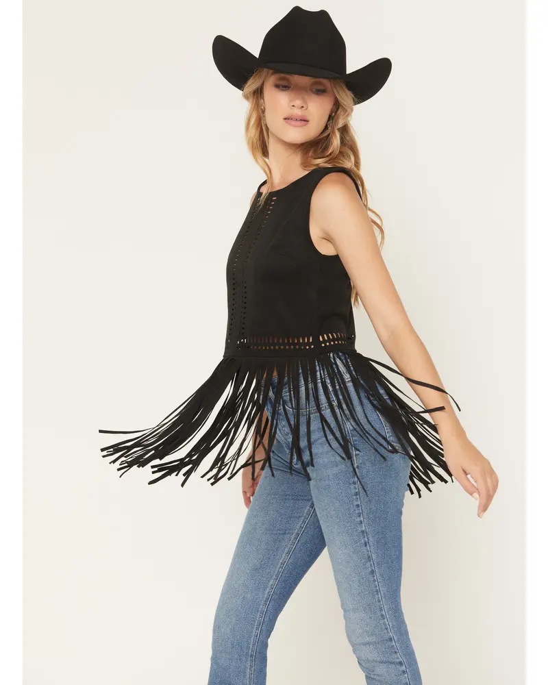 Whitsett Faux Suede Fringe Sleeveless Tank Top 1