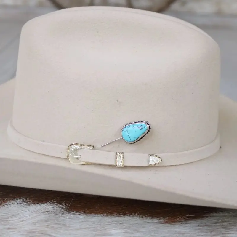 Willow Lane Hat Co. Beaded Edge Turquoise Hat Pin - Sierra - Wl-Pin04 1