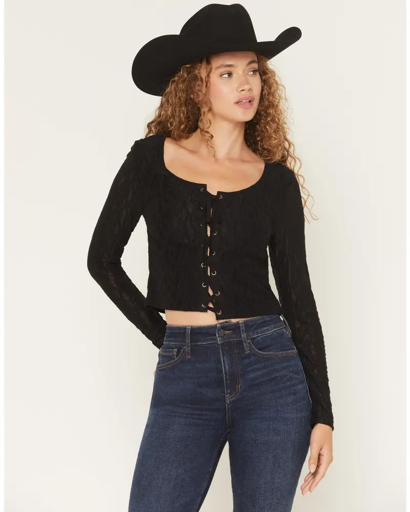 Wind Song Lace Long Sleeve Lace-Up Shirt 1