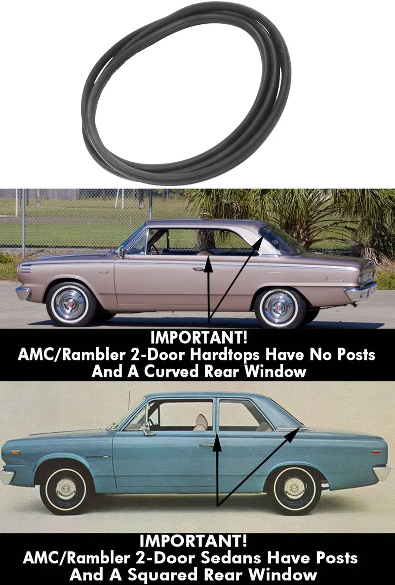 Window Seal, Rear With Trim Groove, 2-Door Hardtop Only (Will Not Fit Sedans W/Squared Rear Window), 1964-68 Rambler American, 1969 Amc American 1