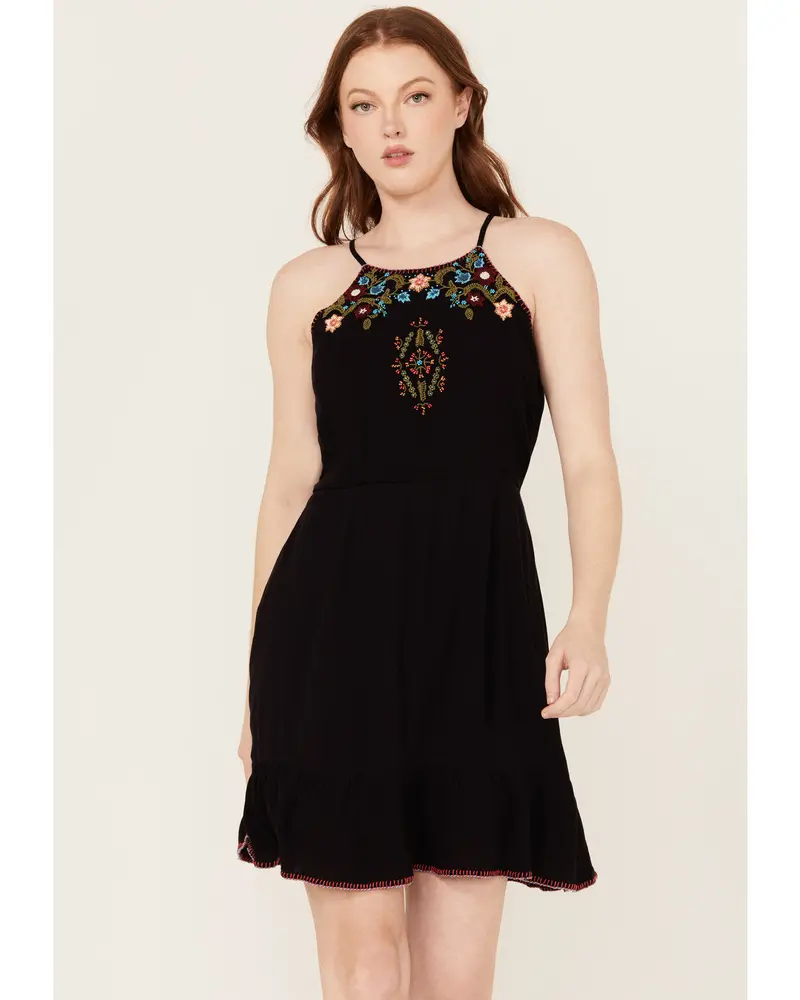 Wolfeboro Embroidered And Beaded Halter Mini Dress 1