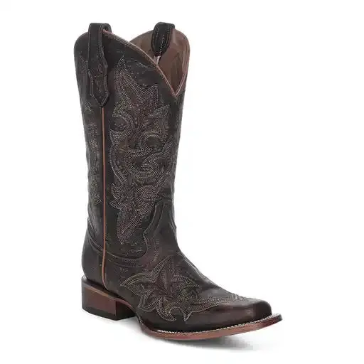Women's Circle G Brown Embroidery Brown Embroidery Square Toe Western Boot - L8024 1